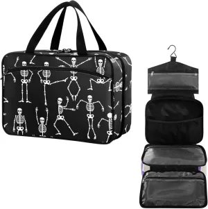 Travel Toiletry Bag for Woman/Men,Funny Dancing Skeleton Black and White Hanging Organizer Bag with Pockets Portable Folding Travel Case Bags for Makeup Cosmetic Toiletries Storage Traveling-M