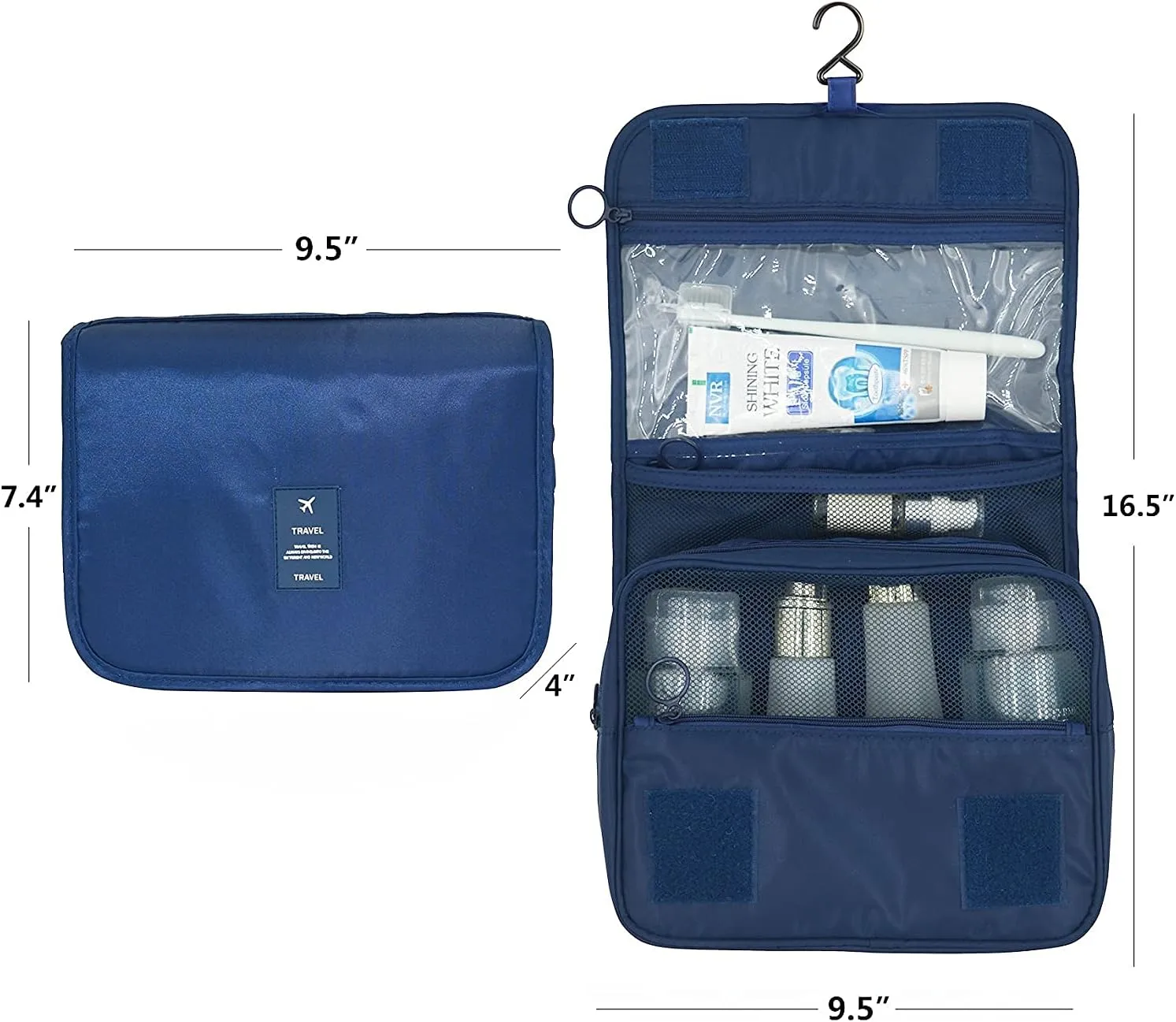 Trawila Travel Hanging Toiletry Bag Cosmetic Bag Makeup Organizers for Men & Women with Sturdy Hook (Dark blue)