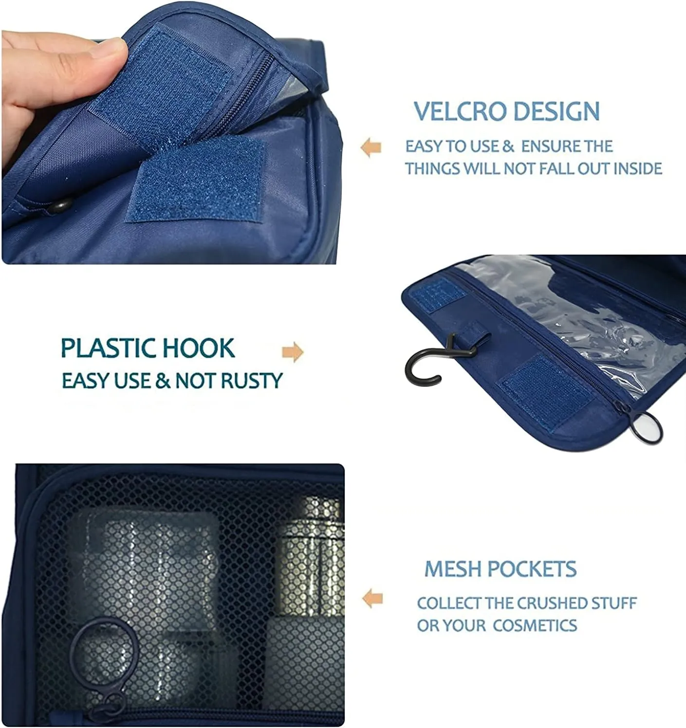 Trawila Travel Hanging Toiletry Bag Cosmetic Bag Makeup Organizers for Men & Women with Sturdy Hook (Dark blue)