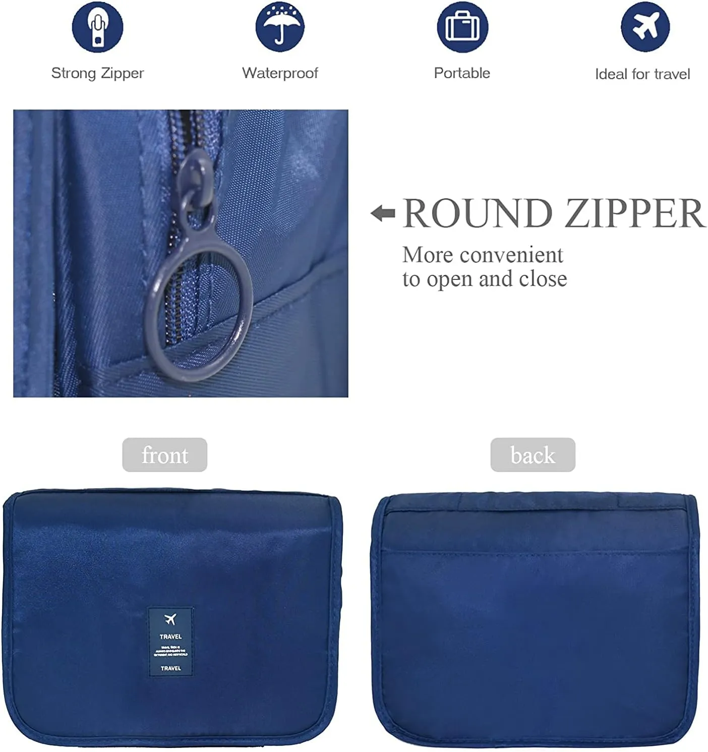 Trawila Travel Hanging Toiletry Bag Cosmetic Bag Makeup Organizers for Men & Women with Sturdy Hook (Dark blue)