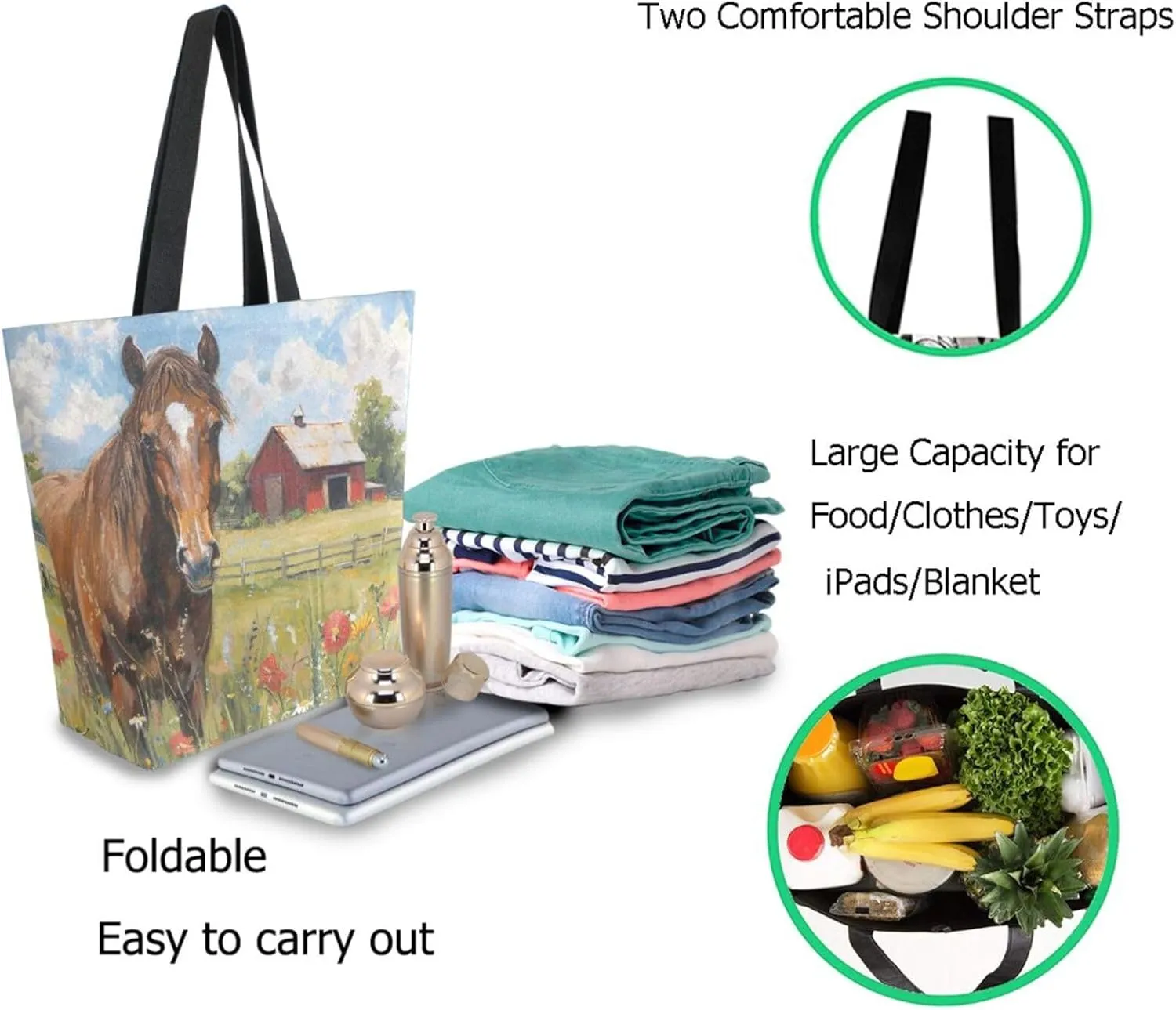 Trendy Cute Printed Pattern Extra Large Shoulder Tote Bag for Beach Travel Weekender Gym Grocery Shopping