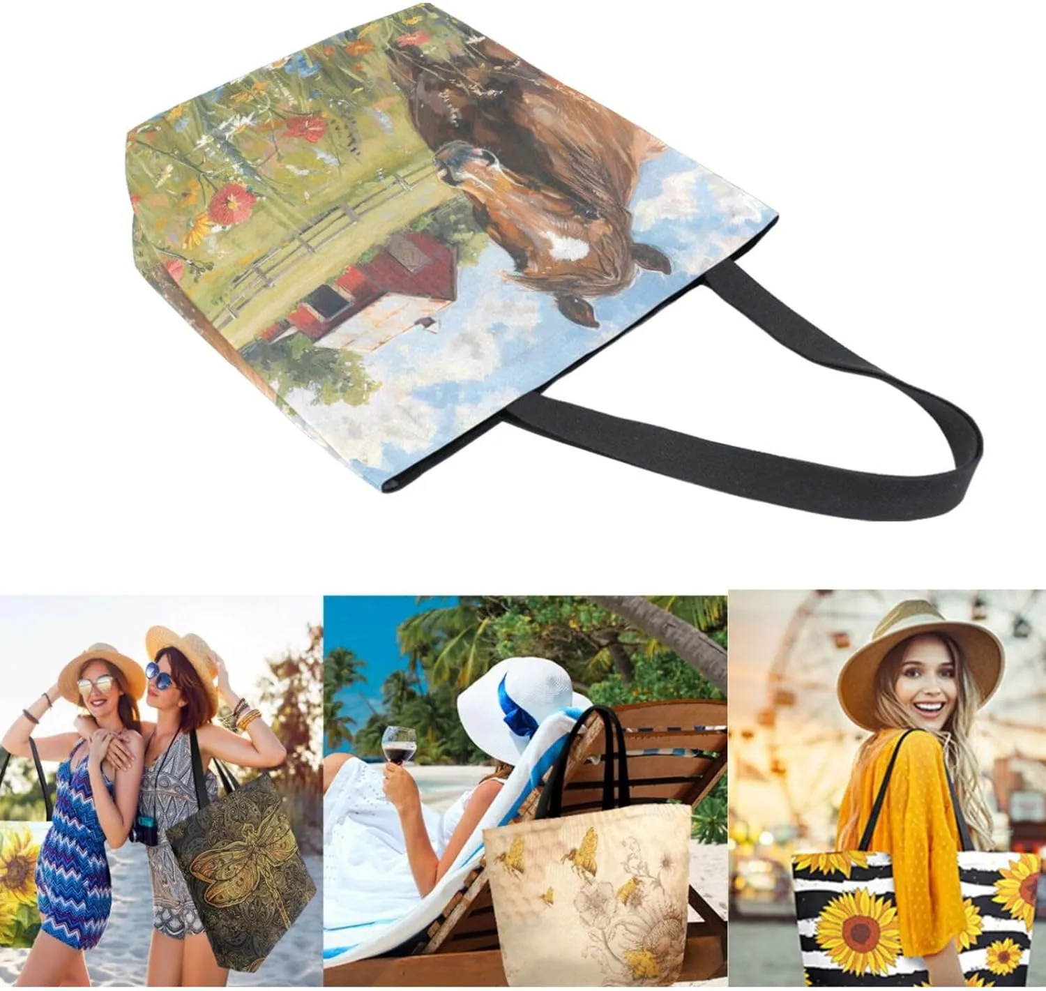 Trendy Cute Printed Pattern Extra Large Shoulder Tote Bag for Beach Travel Weekender Gym Grocery Shopping