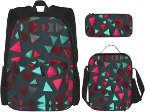 Triangular pattern Large capacity durable school bag   pencil case   lunch bag, accompany your children to study happily every day