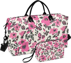 Triangular Pizza Flower LeopardTravel Duffle Bag,Large Weekender Travel Bag for Women Men Waterproof Luggage Bag with Trolley Sleeve,Airplane Travel Essentials for Flying