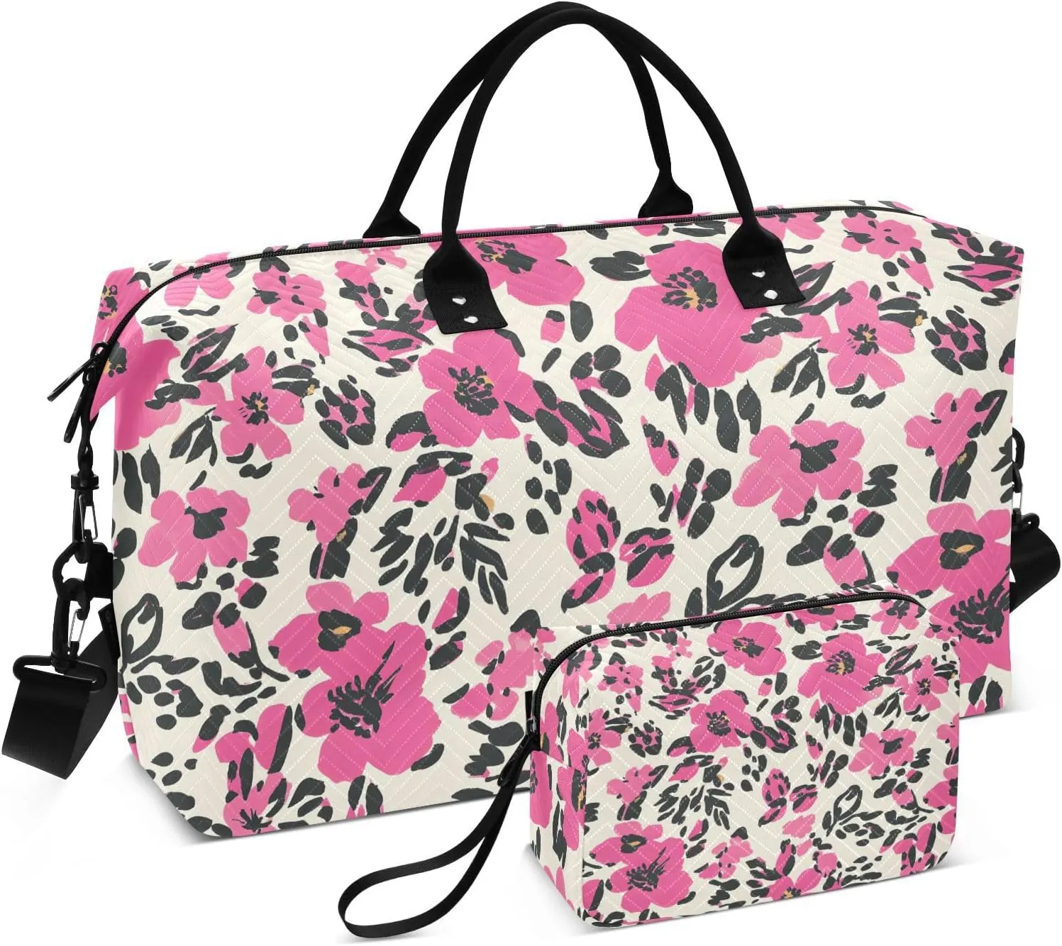 Triangular Pizza Flower LeopardTravel Duffle Bag,Large Weekender Travel Bag for Women Men Waterproof Luggage Bag with Trolley Sleeve,Airplane Travel Essentials for Flying