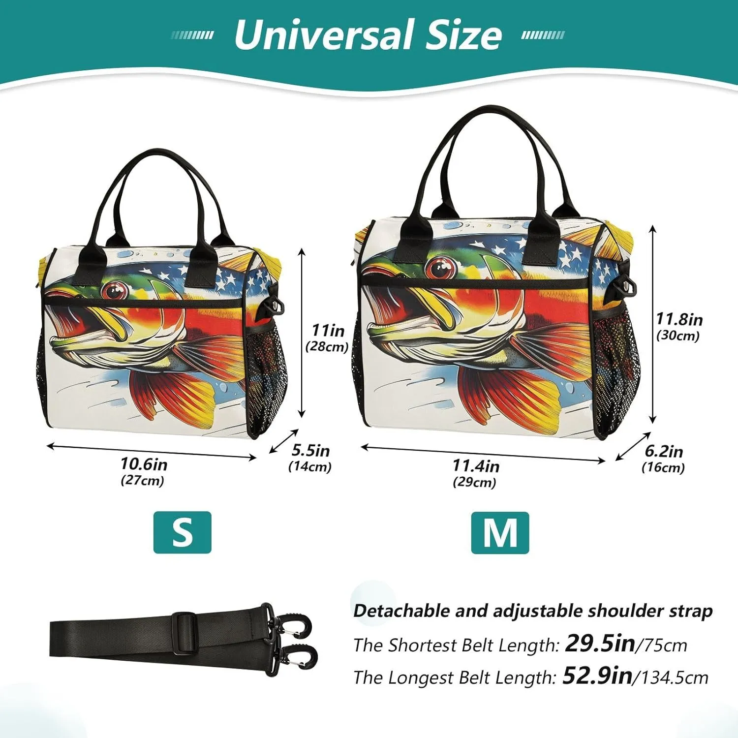 Trout America Insulated Lunch Bags Reusable Leak-proof Lunch Box Cooler Bag with Thermal Aluminum Lining Detachable Shoulder Strap Small