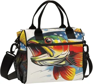 Trout America Insulated Lunch Bags Reusable Leak-proof Lunch Box Cooler Bag with Thermal Aluminum Lining Detachable Shoulder Strap Small