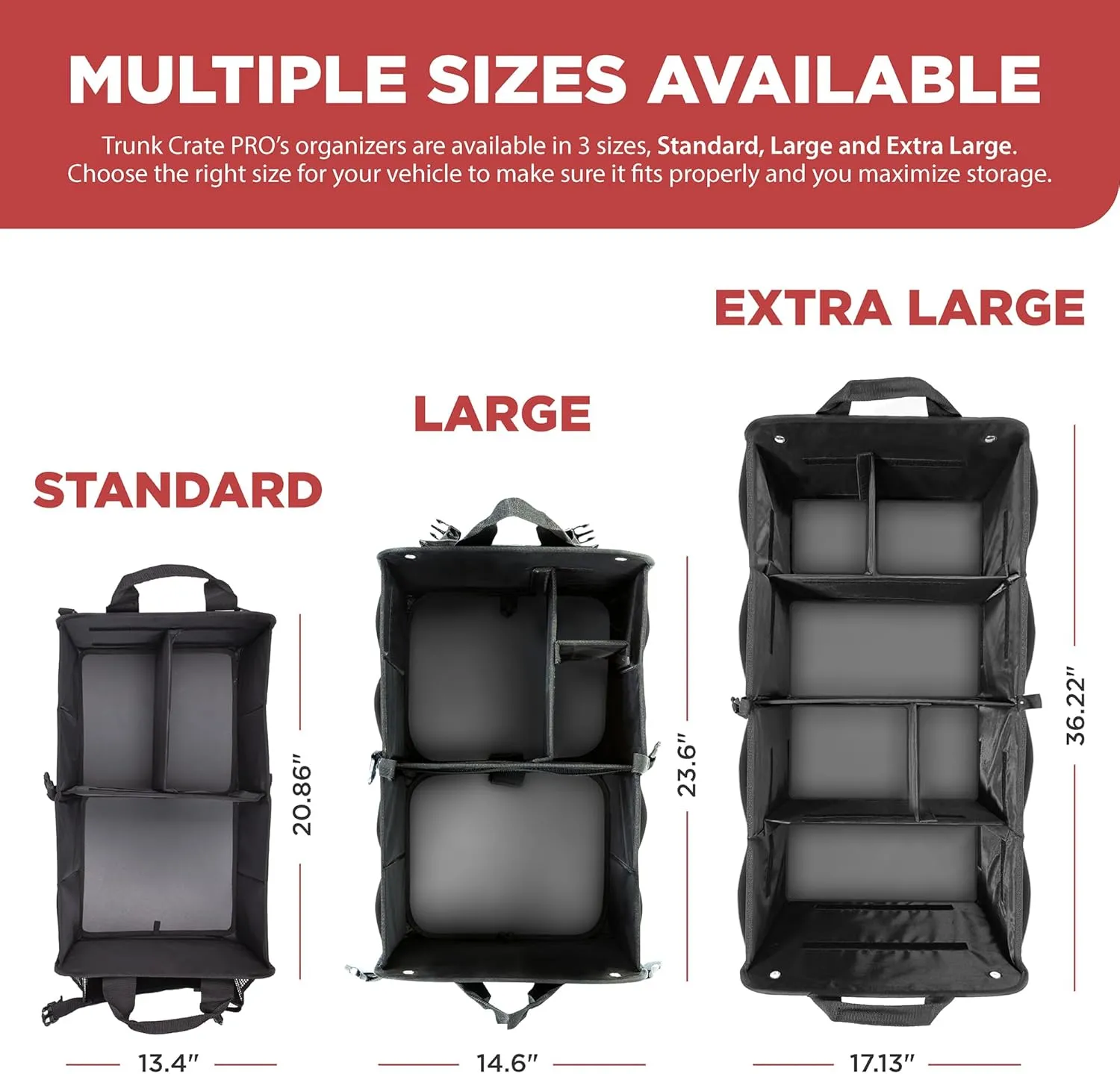 TRUNKCRATEPRO XL Premium SUV, Truck, Car Trunk Organizer With Expandable Compartments - Lightweight Foldable Cargo Organizer