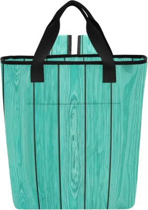 Turquoise Wooden Planks Textures Hot Cold Bags Insulated 36 Cans Lunch Bag for Work 13.8''x5.9''x16.5