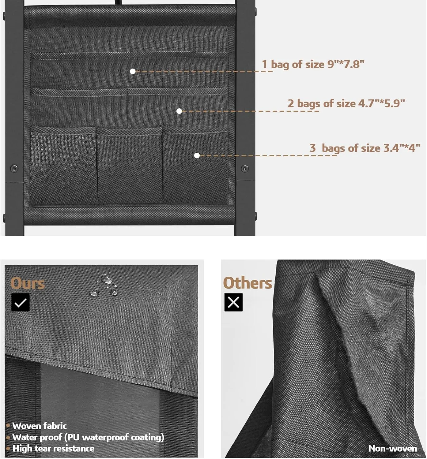 TUTOTAK C Shaped End Table with Charging Station, Side Table for Sofa, Couch Table with Storage Bag, TV Tray Table with 2 USB Ports and Outlets for Living Room, Bedroom TB01BG024