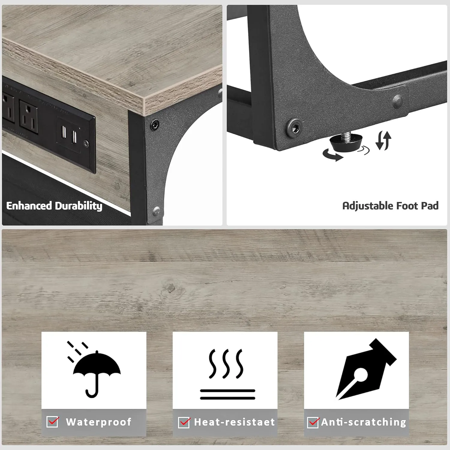 TUTOTAK C Shaped End Table with Charging Station, Side Table for Sofa, Couch Table with Storage Bag, TV Tray Table with 2 USB Ports and Outlets for Living Room, Bedroom TB01BG024