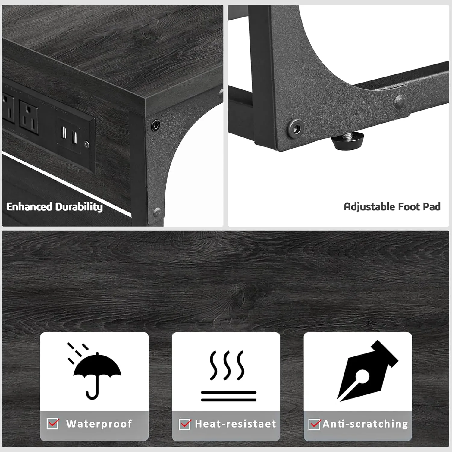 TUTOTAK C Shaped End Table with Charging Station, Side Table for Sofa, Couch Table with Storage Bag, TV Tray Table with 2 USB Ports and Outlets for Living Room, Bedroom, TB01BY024