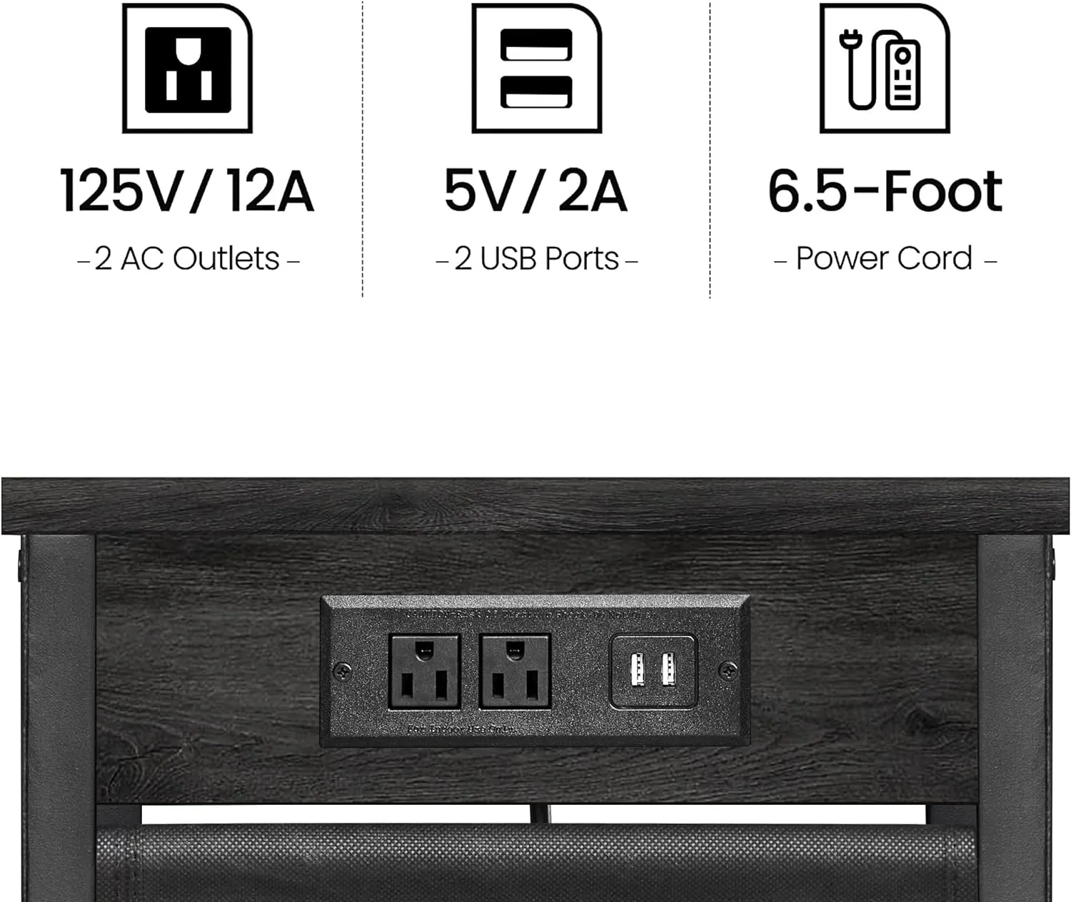 TUTOTAK C Shaped End Table with Charging Station, Side Table for Sofa, Couch Table with Storage Bag, TV Tray Table with 2 USB Ports and Outlets for Living Room, Bedroom, TB01BY024