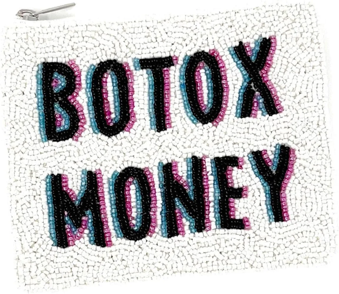 TWINE AND LOVE Botox Money Bead Coin Purse, Beaded Coin Pouch, Small Wallets for Her, Birthday Gifts, Cute Pouch Purse, Beaded Purse, white, CP0494