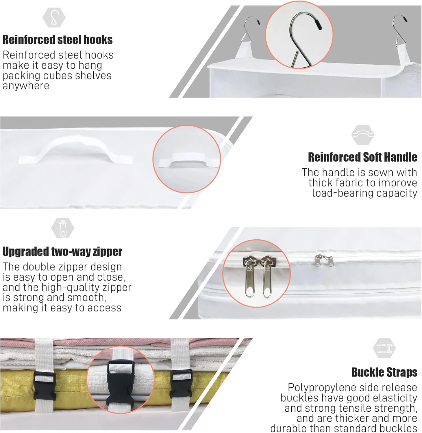 Twira Portable Hanging Travel Shelves, Suitcase Organizer, Packing Cubes for Travel, Carry-On Closet Insert, X-Large Capacity Travel Bags Collapsible 4-Shelf Travel Closet with 2 Hooks (White)
