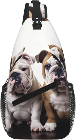 Two Cute Bulldog Dogs Sling Bag For Women Men Travel Hiking Backpack Crossbody Shoulder Chest Bags Casual Daypack