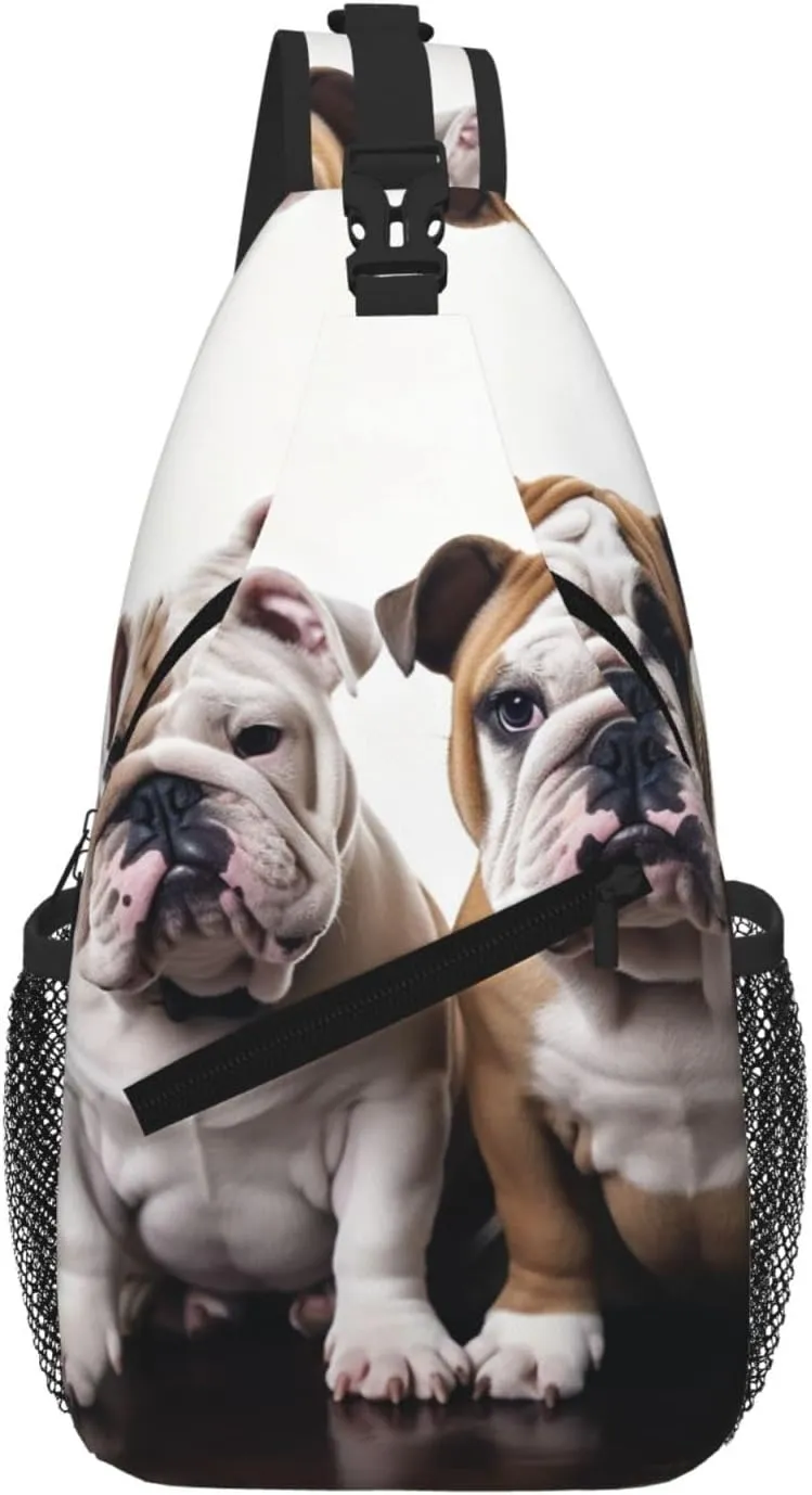 Two Cute Bulldog Dogs Sling Bag For Women Men Travel Hiking Backpack Crossbody Shoulder Chest Bags Casual Daypack