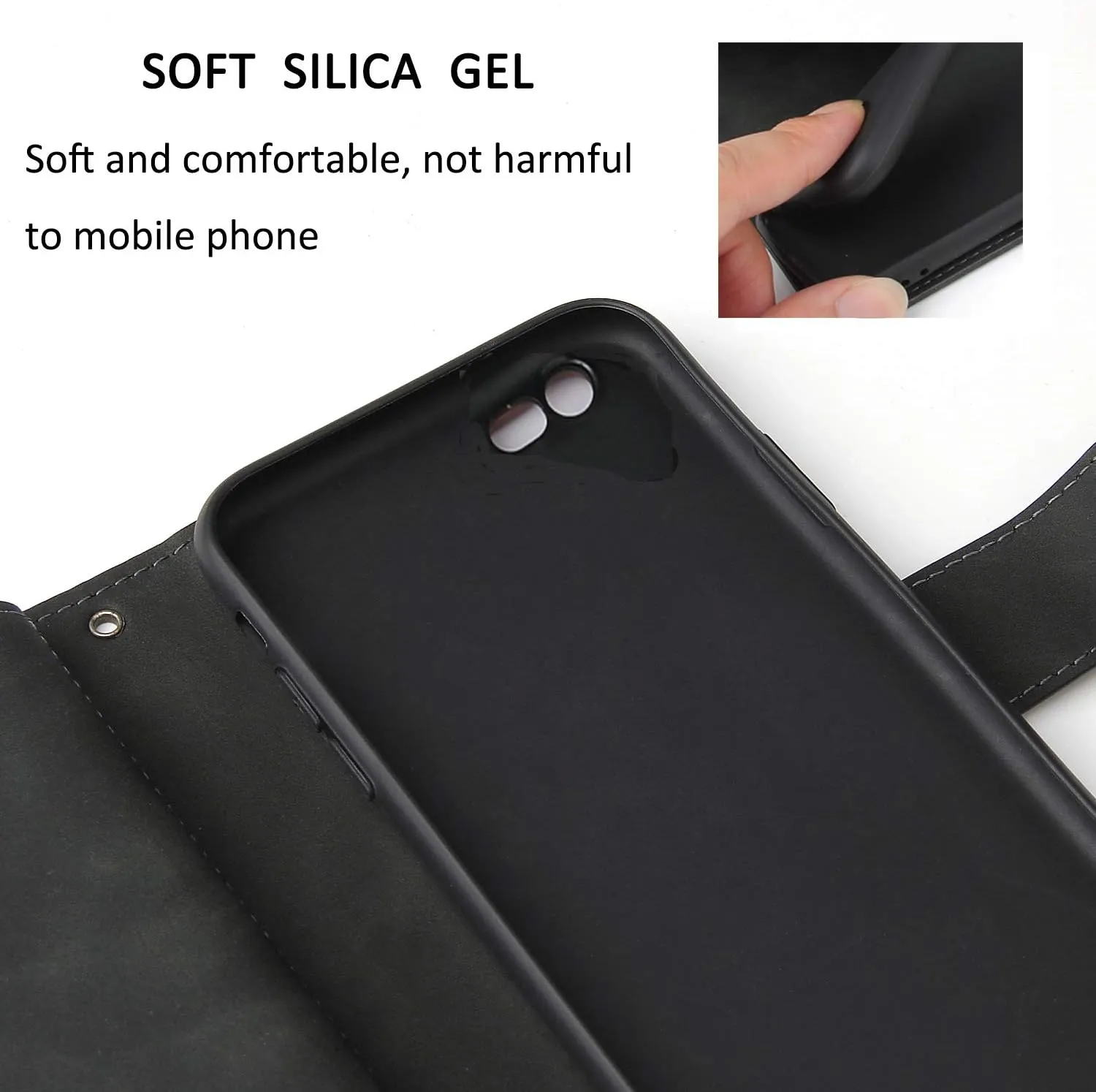 UEEBAI Wallet Case for iPhone 7 Plus iPhone 8 Plus, Premium Vintage PU Leather Magnetic Closure Handbag Zipper Pocket Case Kickstand Card Holder Slots with Wrist Strap TPU Shockproof Flip Cover-Black