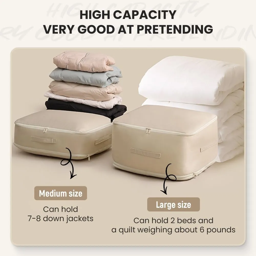 Ultra Space Saving Self Compression Organizer,2024 NEW Heavy Duty Moving Bags,Storage Tote for Space Saving,Self Compression Moving Organizer Bags for Comforters,Clothes,Blankets(Pink,L)