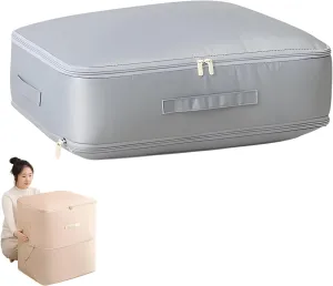 Ultra Space Saving Self Compression Organizer,Heavy Duty Comforter Storage Bag,Storage Tote for Space Saving,Self Compression Organizer Bags for Comforters,Clothes,Blankets (Grey, L (54 * 42 * 30CM))