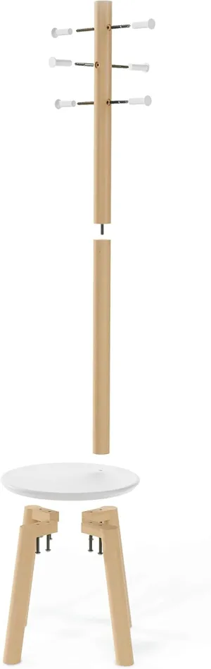 Umbra Pillar Coat Rack, Clothing Hanger, Umbrella Holder, and Hat Organizer, Great for Entryway, White/Natural