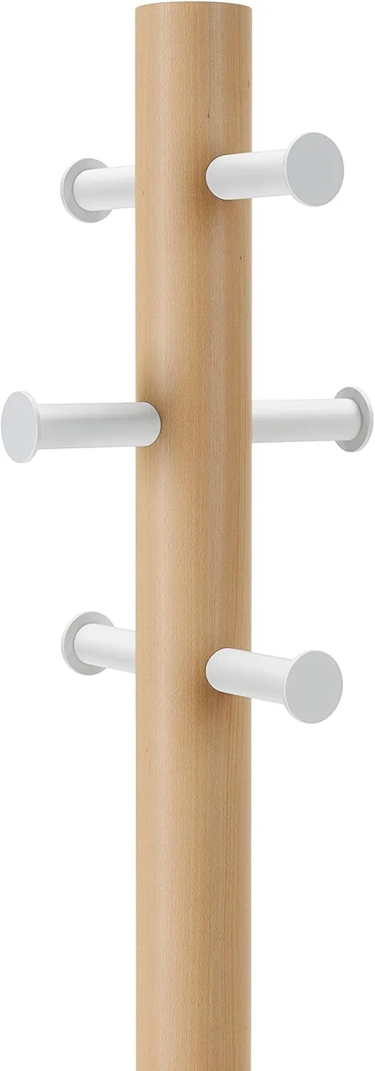 Umbra Pillar Coat Rack, Clothing Hanger, Umbrella Holder, and Hat Organizer, Great for Entryway, White/Natural