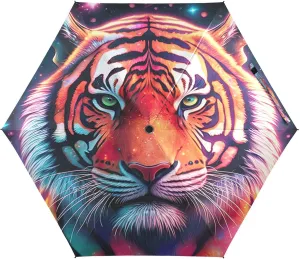 Umbrellas for Sun, Windproof Uv Umbrella Compact, Ideal for Car, Purse, Men and Women, Colorful Tiger