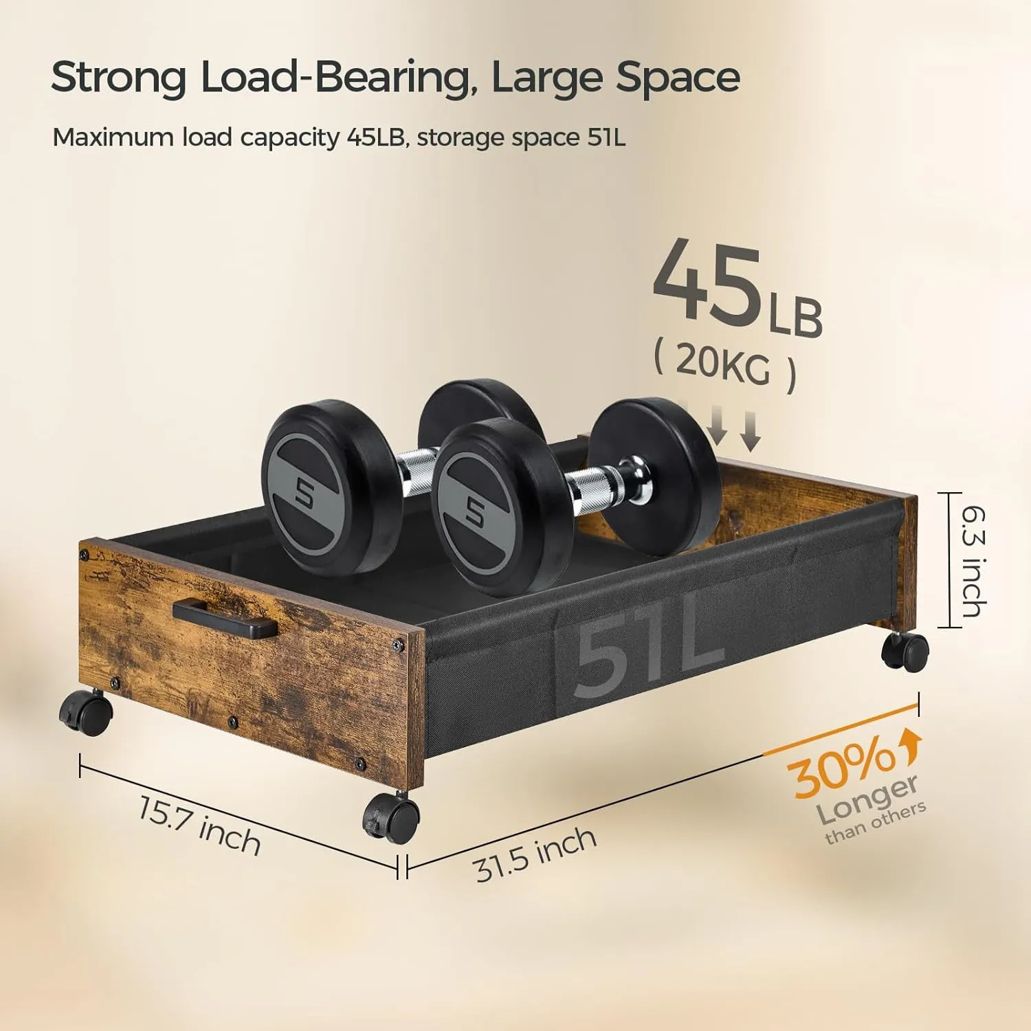 Under Bed Storage Longer Size, UnderBed Storage with Wheels, Under Bed Drawers, Metal Frame, for Clothes Books Blankets Toys Organizer, Patented Design, 2 Packs