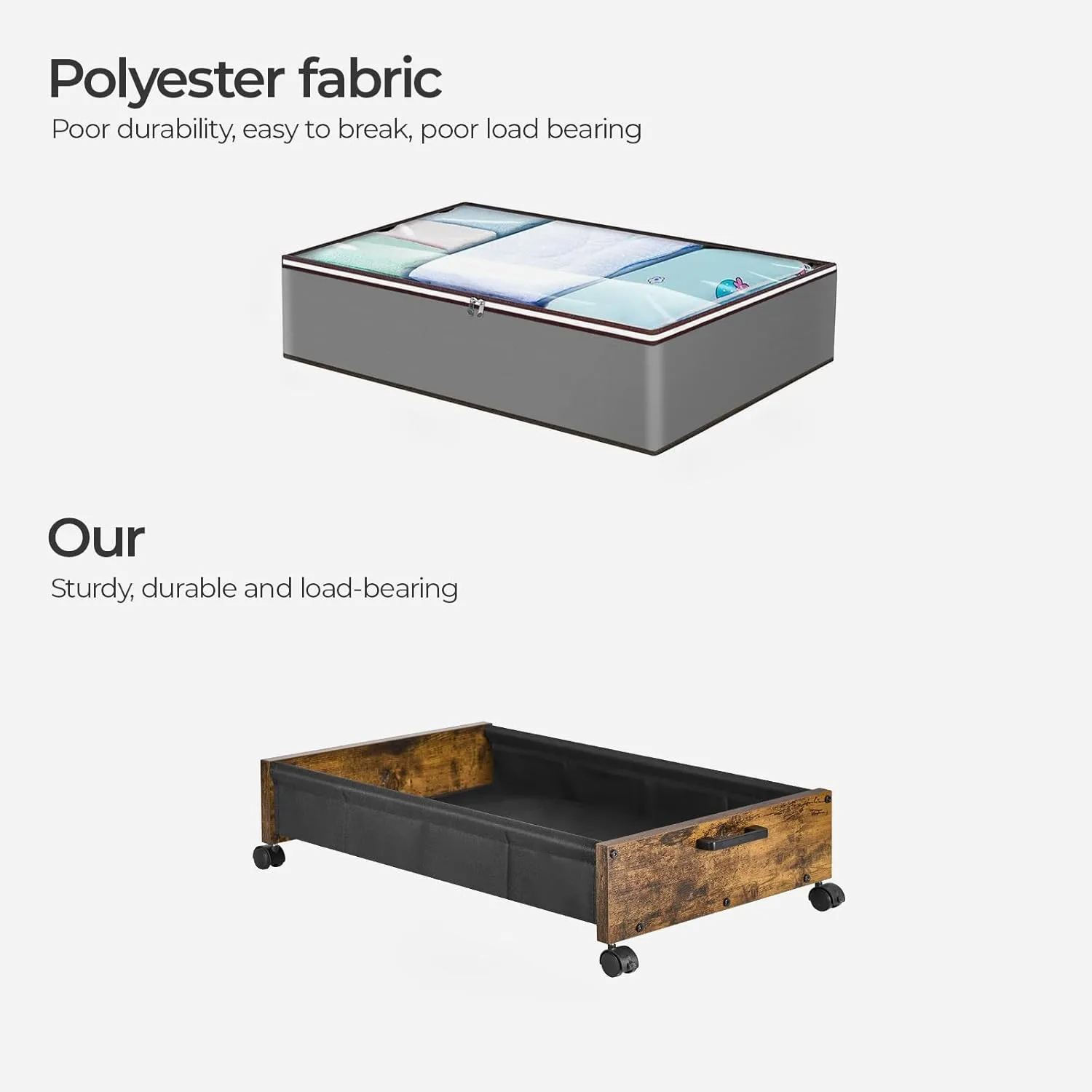 Under Bed Storage Longer Size, UnderBed Storage with Wheels, Under Bed Drawers, Metal Frame, for Clothes Books Blankets Toys Organizer, Patented Design, 2 Packs
