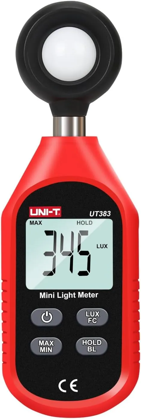 UNI-T UT383 Light Meter Lux Meter Lumens Digital Illuminance Meter 0~199,900 Lux (0~18,500 FC) Foot Candles Luxmeter for Film Photography Plants Photometer Lighting Intensity Brightness Measurement
