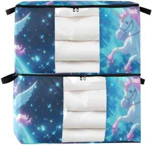 Unicorn Animation Zip Storage Containers, under Bed Blanket Storage Containers, Clear Storage Bags with Handles