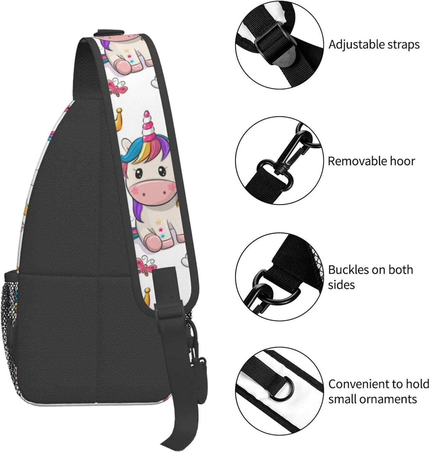 Unicorns Rainbow Diamond Crown Cloud Meteor Sling Bag Casual Crossbody Bag Sports Shoulder Backpack Travel Chest Pack Cycling Cross Bags Gym Hiking Daypack