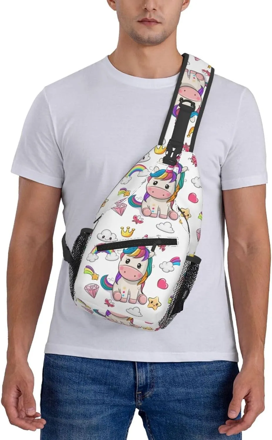 Unicorns Rainbow Diamond Crown Cloud Meteor Sling Bag Casual Crossbody Bag Sports Shoulder Backpack Travel Chest Pack Cycling Cross Bags Gym Hiking Daypack