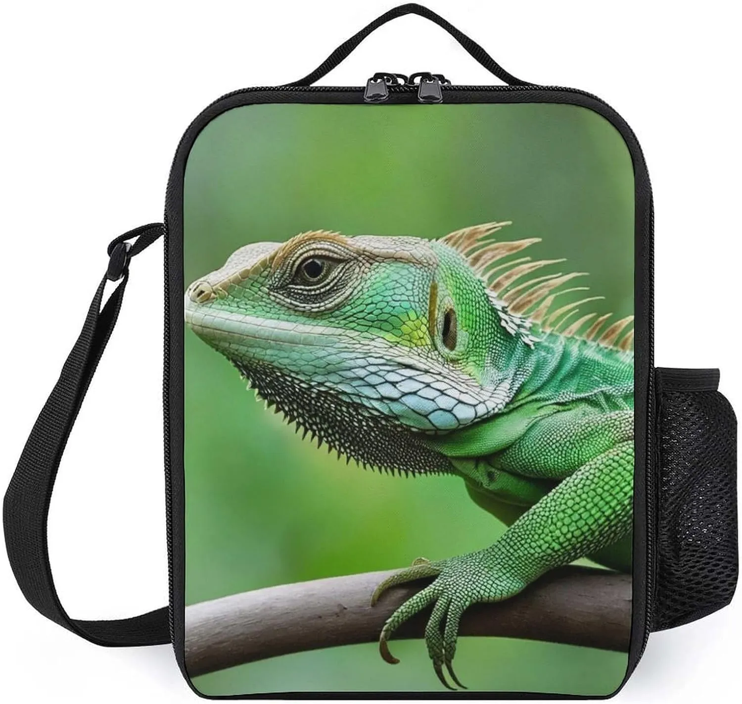 Unisex Lunch Bag for Men, Large Insulated Lunchbox Meal Bag with Shoulder Strap Green Bearded Dragon Lizards Climbing The Tree Thermal Tote Bags for Office Work
