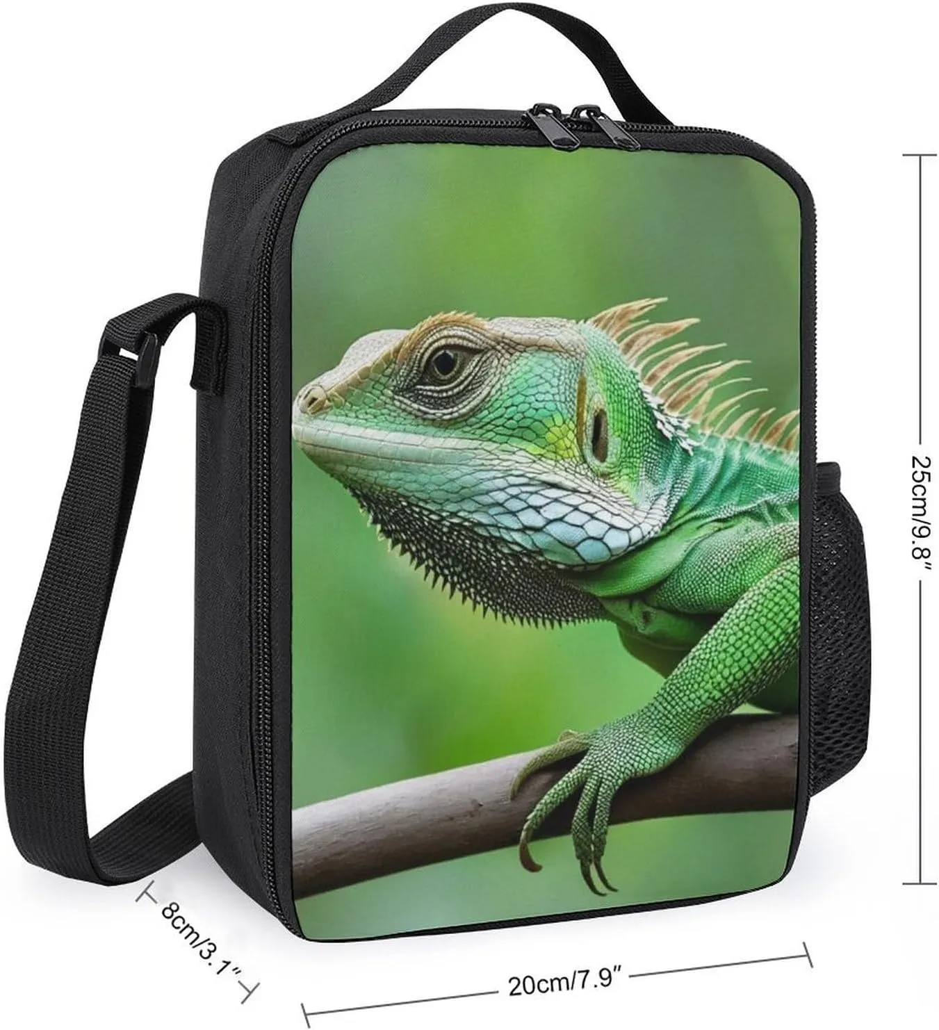 Unisex Lunch Bag for Men, Large Insulated Lunchbox Meal Bag with Shoulder Strap Green Bearded Dragon Lizards Climbing The Tree Thermal Tote Bags for Office Work