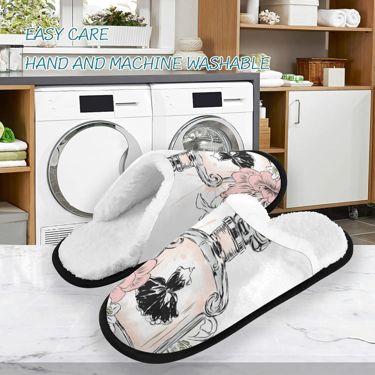 Unisex Slippers Fuzzy Feet Plush Cotton Slippers Anti-Slip Warm House Shoes M/L