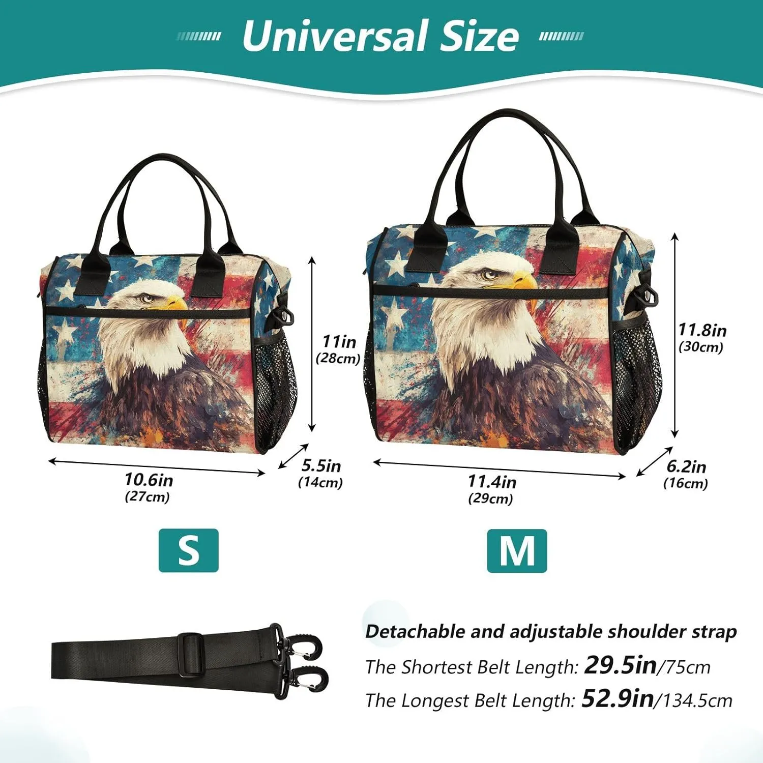 Us Flag Hawk Beige Lunch Bag for Women Insulated Large Lunch Tote Bag with Adjustable Shoulder Strap for Adult S