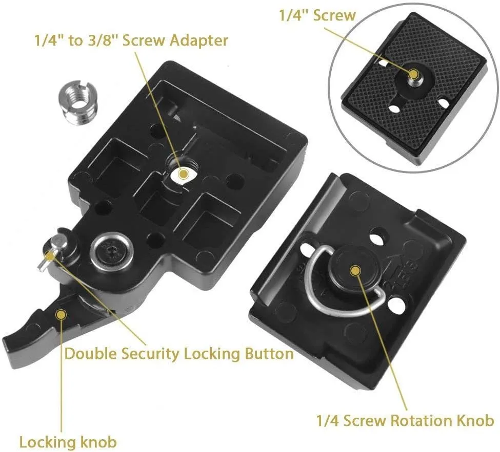 UTEBIT 323 RC2 Quick Release Plate, Metal Rapid Adapter with 1/4" and 3/8" Camera Screw Tripod Mount Plate Fit Only for Manfrotto Tripod