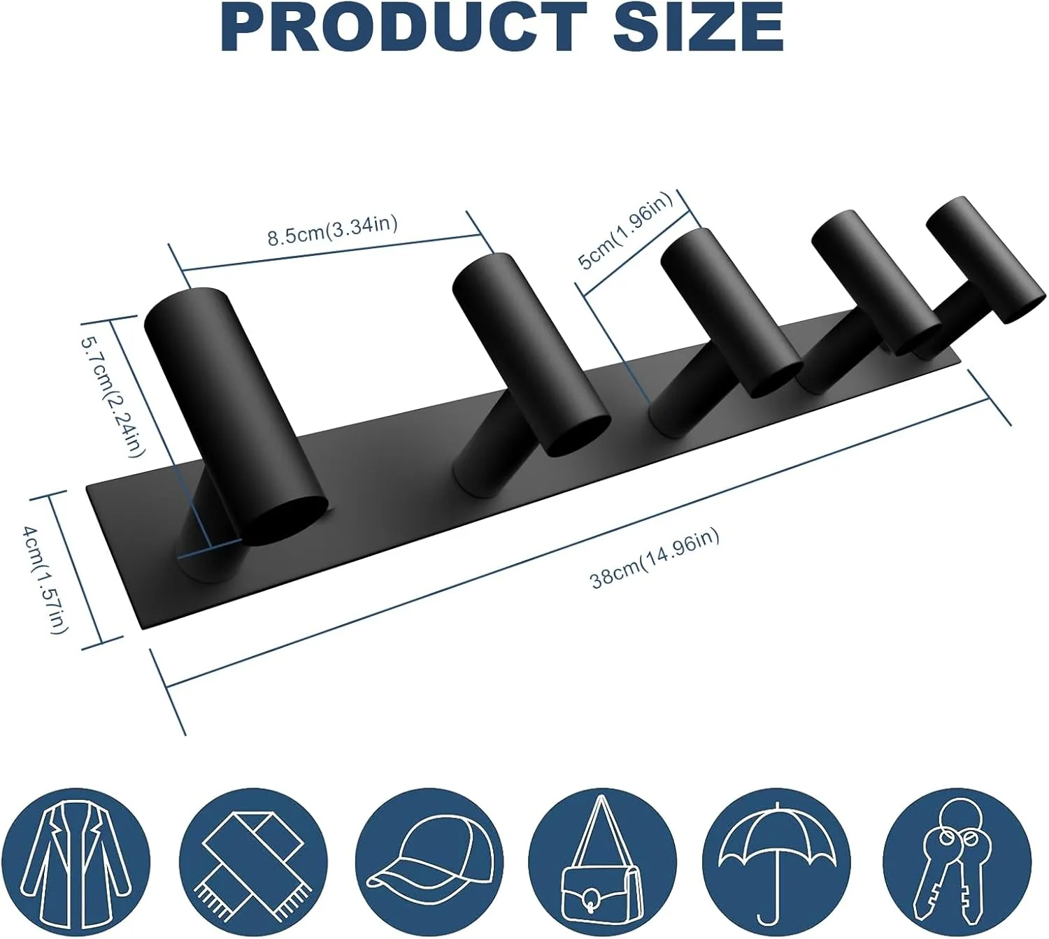 VAEHOLD Black Hat and Coat Wall Mount Rack 5 Hooks for Robes, Bags, Keys, and Towels Bathroom Towel Hanger Organizer (1 Pack)