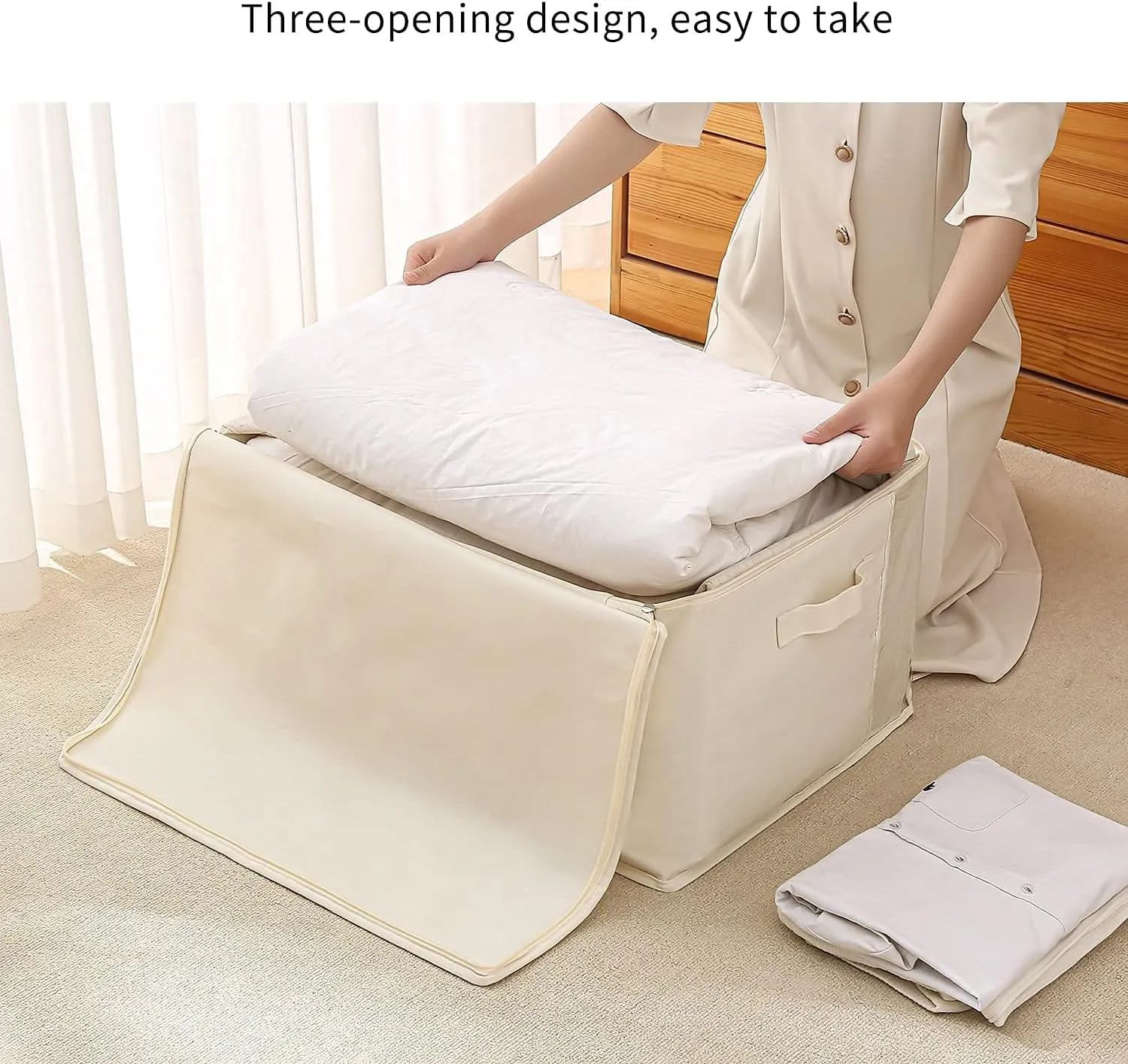 Vailando Large Canvas Comforter Storage Bags Closet Organizer for Clothes Sweater Clothes Organizer with Dual Zipper Three Carrying Handles for Blanket Closet Storage Container 1 Pack