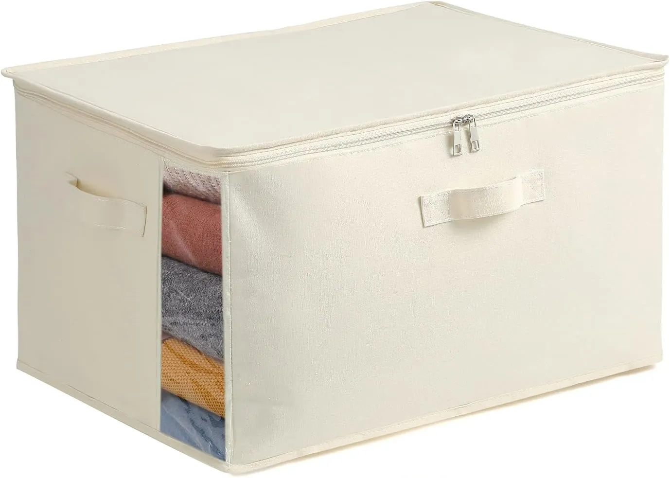 Vailando Large Canvas Comforter Storage Bags Closet Organizer for Clothes Sweater Clothes Organizer with Dual Zipper Three Carrying Handles for Blanket Closet Storage Container 1 Pack