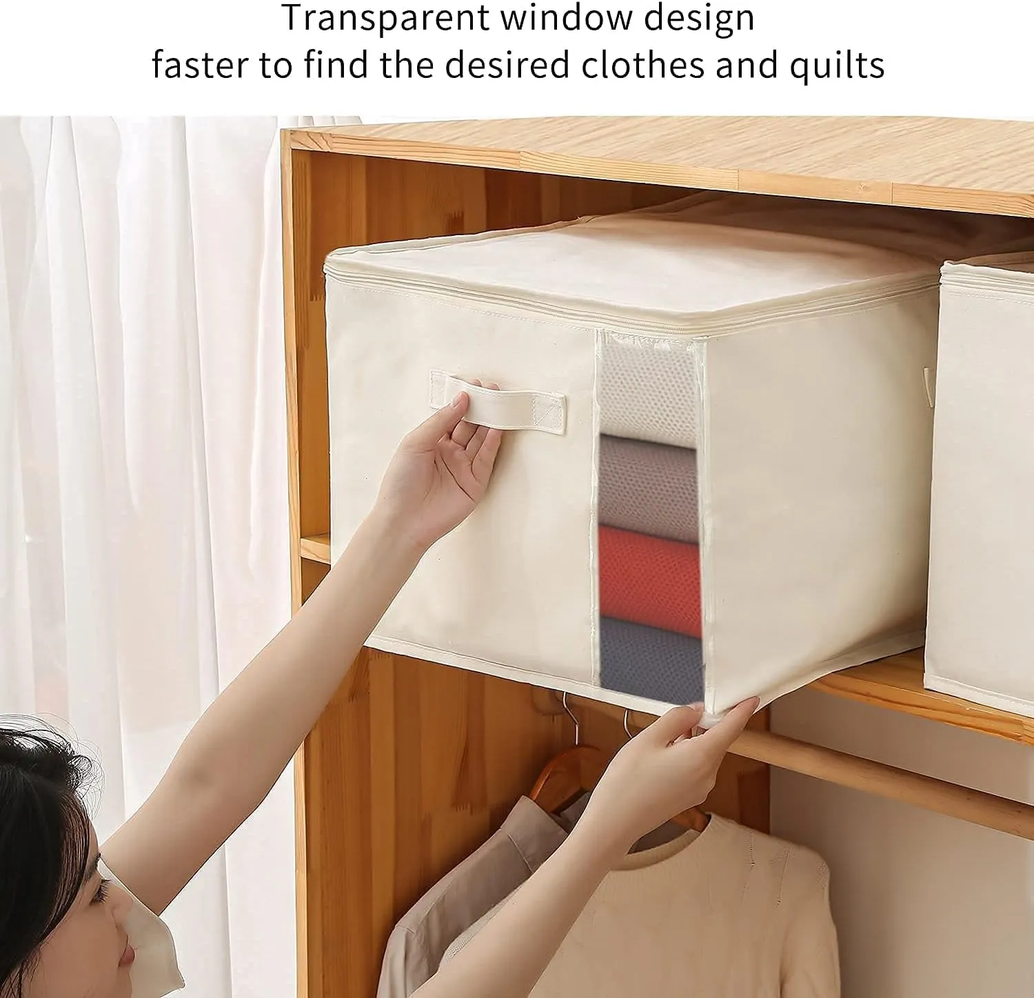 Vailando Large Canvas Comforter Storage Bags Closet Organizer for Clothes Sweater Clothes Organizer with Dual Zipper Three Carrying Handles for Blanket Closet Storage Container 1 Pack