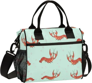 Vdsrup Crayfishes Lunch Bag for Men Women Lunch Box Tote for Work, Cute Red Lobsters Lunchbox Cooler for Kids with Shoulder Strap & Side Pocket for Picnic Hiking Outdoor M