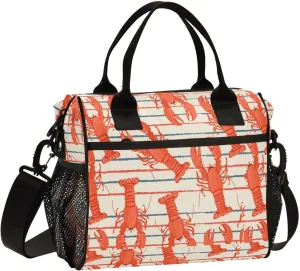Vdsrup Seafood Lobster Lunch Bag for Men Women Lunch Box Tote for Work, Retro Lunchbox Cooler for Kids with Shoulder Strap & Side Pocket for Picnic Hiking Outdoor M