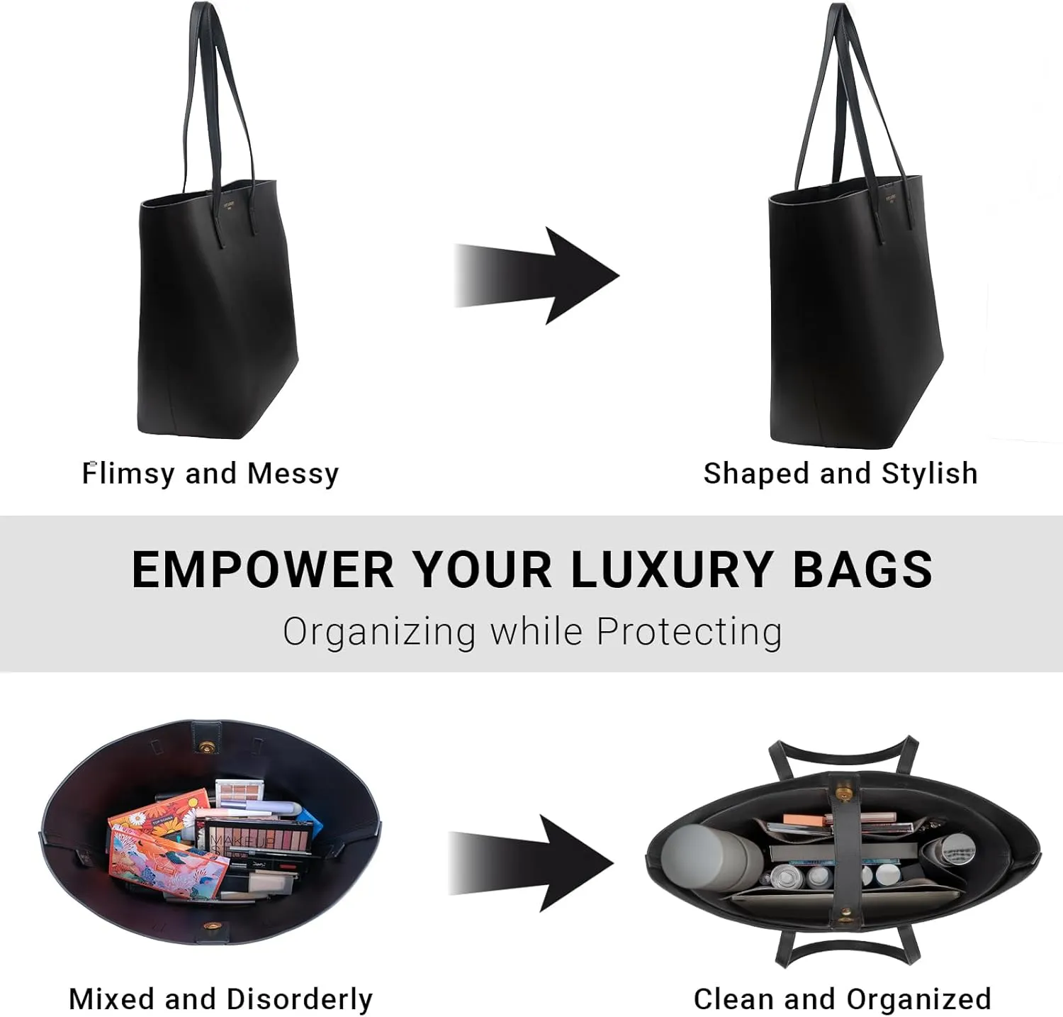 Vegan Leather Tote Bag Organizer Insert,Multi-Pocket Purse Organizers,with 15-Inch Laptop Compatible with Saint Laurent Tote E/W、LV Neverfull MM and More(SL)