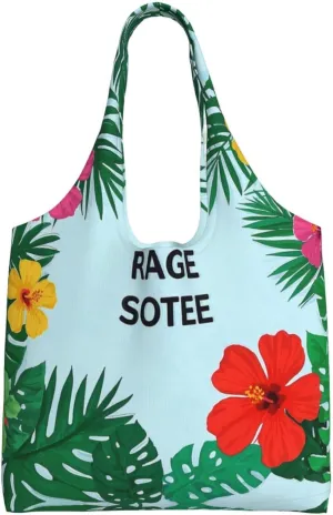 Vegetation Leaves with Hibiscus Flowers Print Women's Canvas Handbag,Sturdy Cotton Handbag With Patterned Shoulder Bag