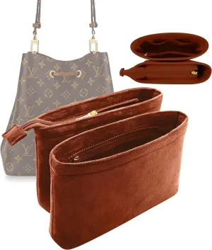 Velvet 2 Packs Purse Organizer Women's Handbag Organizers Bag Organizer Insert Purse Organizer for LV NeoNoe Noé Series (BROWN)