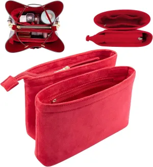 Velvet 2 Packs Purse Organizer Women's Handbag Organizers Bag Organizer Insert Purse Organizer for LV NeoNoe Noé Series (RED)
