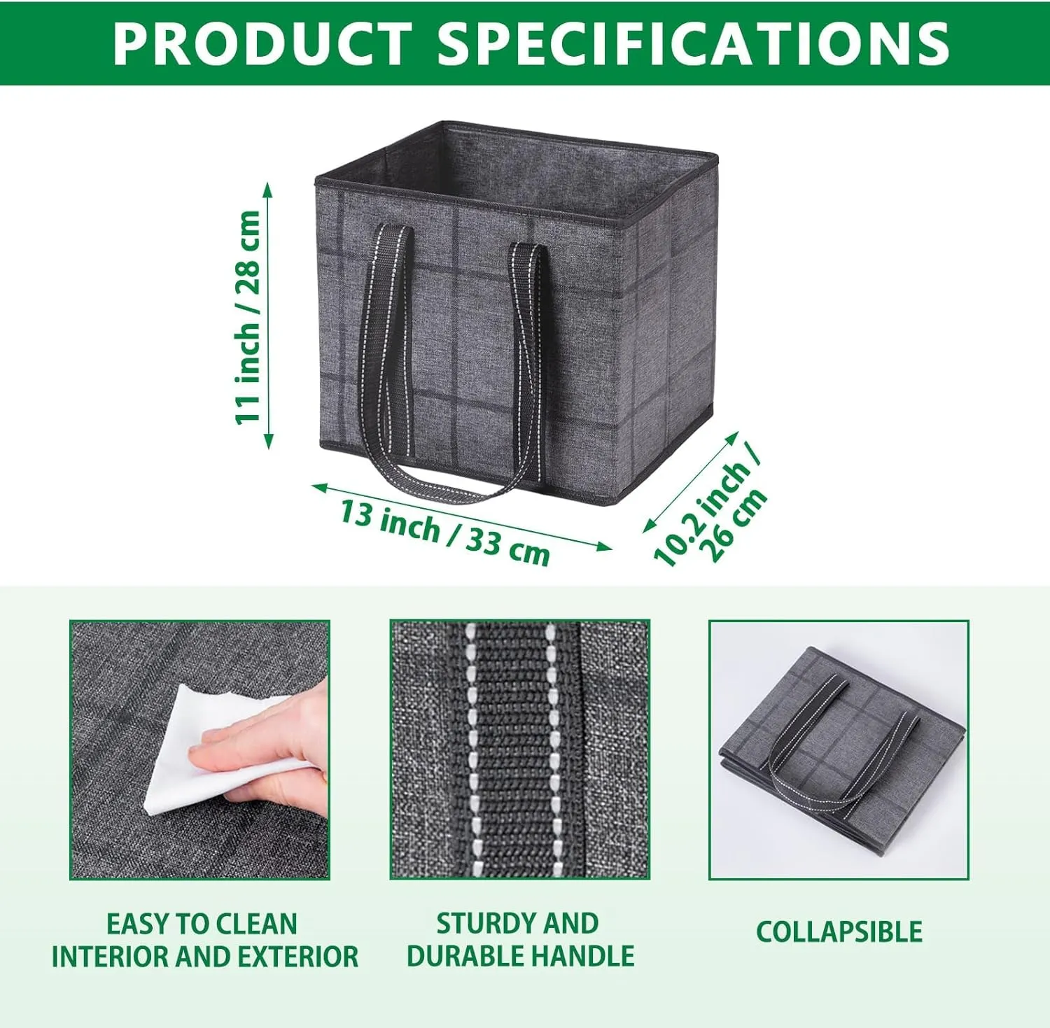 VENO 3 Pack Reusable Grocery Bags, Shopping Bags for groceries, Utility Tote with Handles and Hard Bottom, Foldable Shopping Cart Organizer, Water Resistant, Heavy-Duty (Windowpane, 6 Gallon)