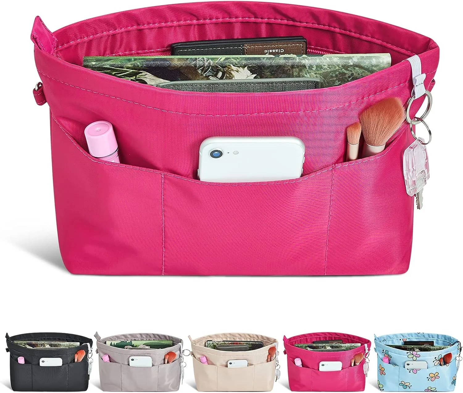 Vercord Premium Nylon Purse Organizer Tote Handbag Insert Organizers Bag in Bag Zipper 13 Pockets 5 Sizes